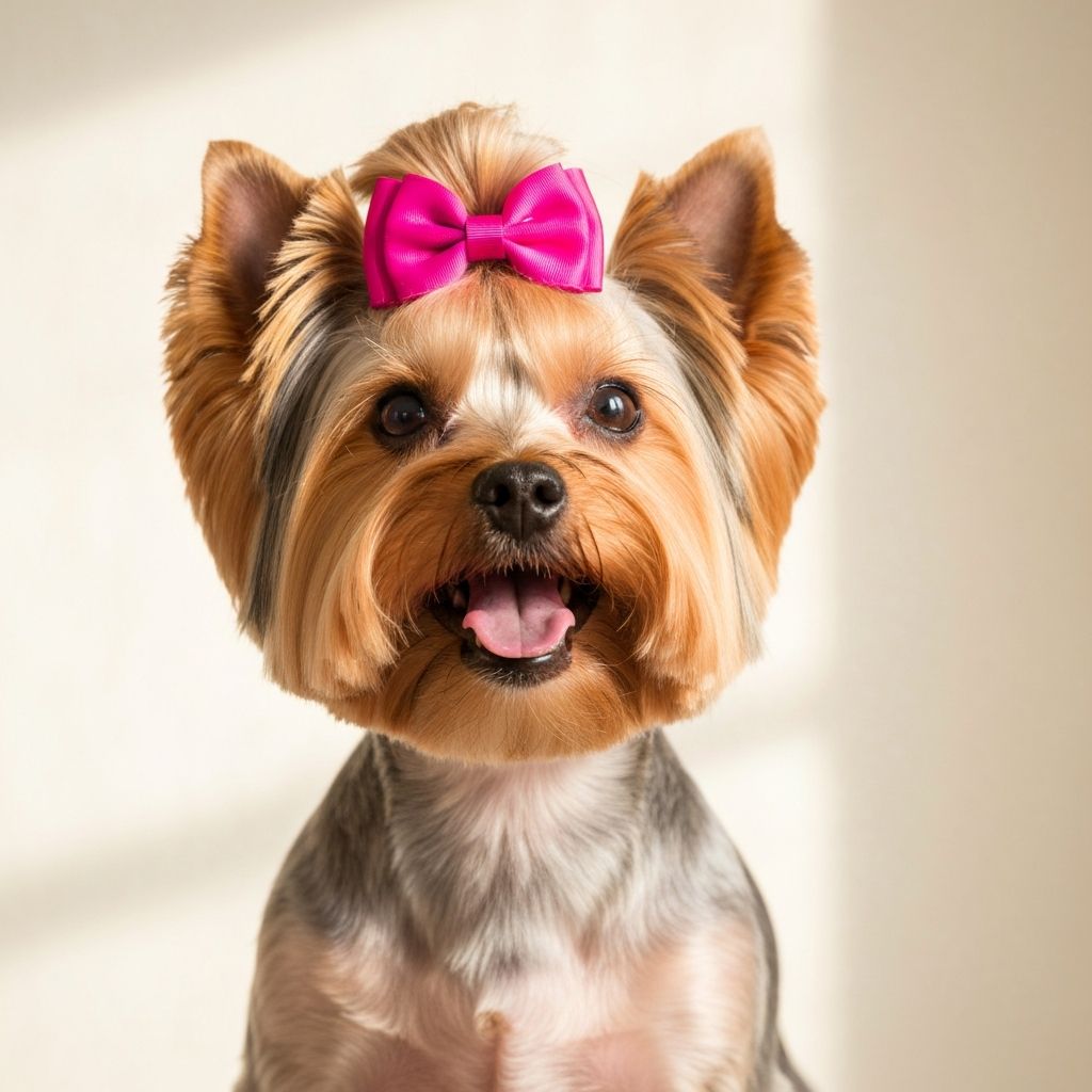 Adorable Yorkshire terrier after grooming